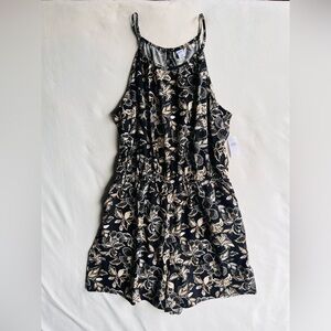 Old Navy Black Floral Halter Maxi Romper